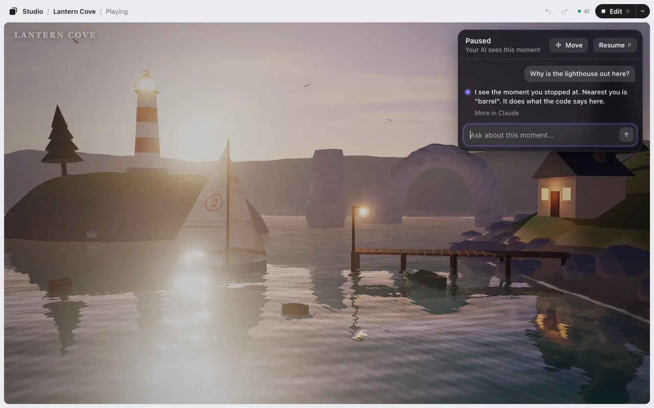 The game paused, with the chat open and the AI’s reply