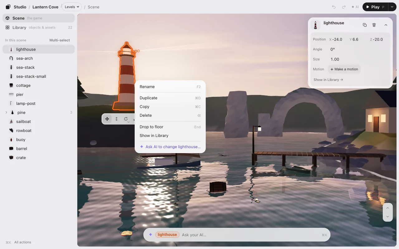 The right-click menu on the lighthouse