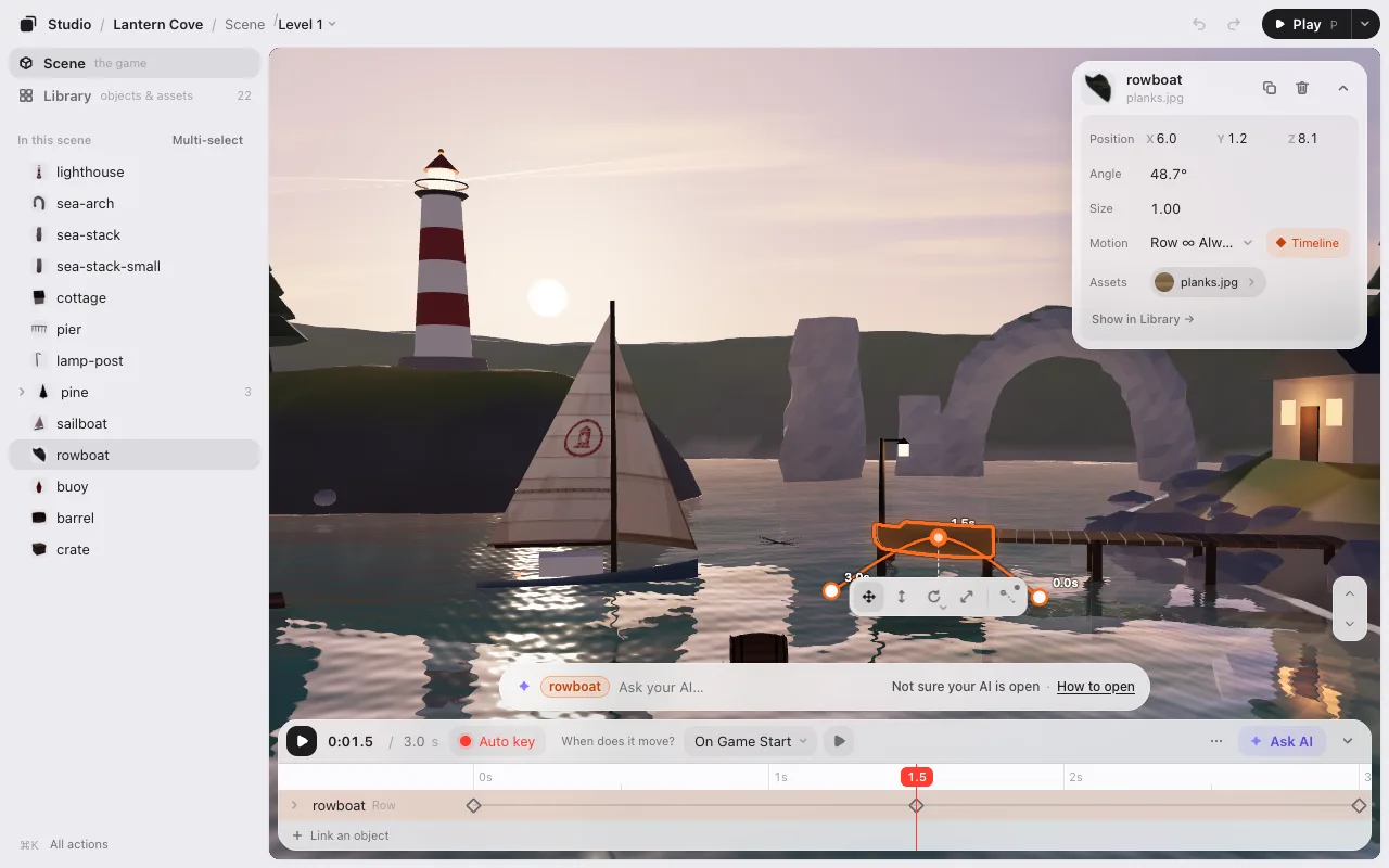 The timeline under the game, with the boat’s points and its path